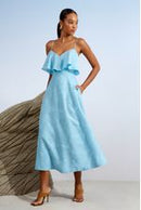 VESTIDO MIDI BABADO DECOTE