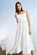 VESTIDO MIDI DETALHE FIVELA COURO