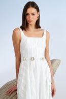 VESTIDO MIDI DETALHE FIVELA COURO