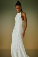 VESTIDO LONGO CINDY RECORTES E PESPONTOS